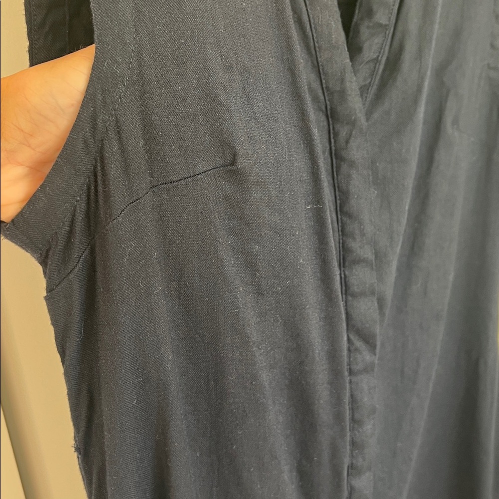 🕶️TAHARI Black Linen Blend Button Front Sleeveless Shift Dress Size 14 - Picture 4 of 8